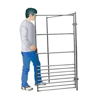 Prefabricated steel pipe door set for protective fences and nets