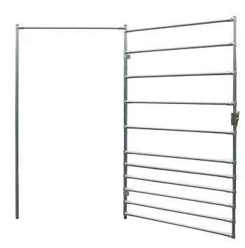 Prefabricated steel pipe door set for protective fences and nets