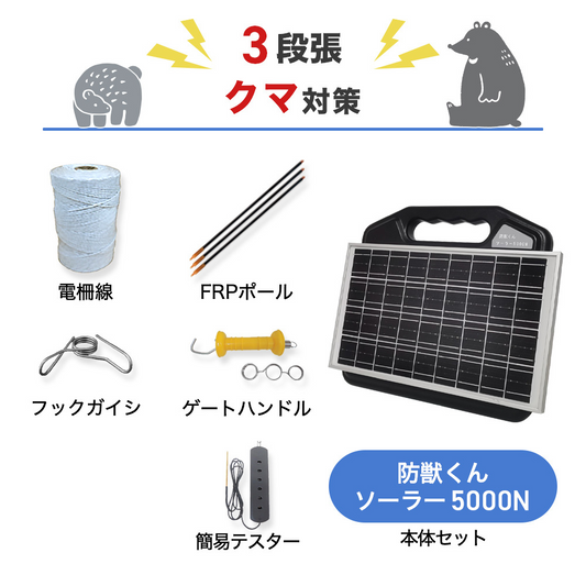 【250m×3段張り】ネクストアグリ 電気柵 防獣くんソーラー5000N クマ対策