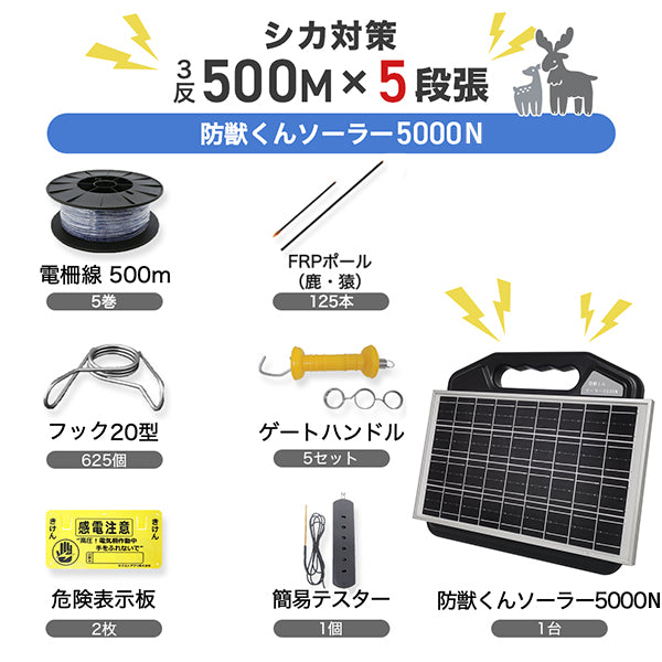 防獣くんソーラー5000N 3反セット(平地)5段張り ネクストアグリ