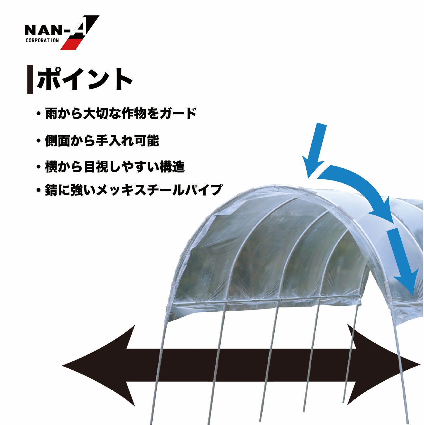 4984665309684 雨よけハウス　2畝用(2梱包） AM2294型（W:2200 × D:9470 × T:2190mm）